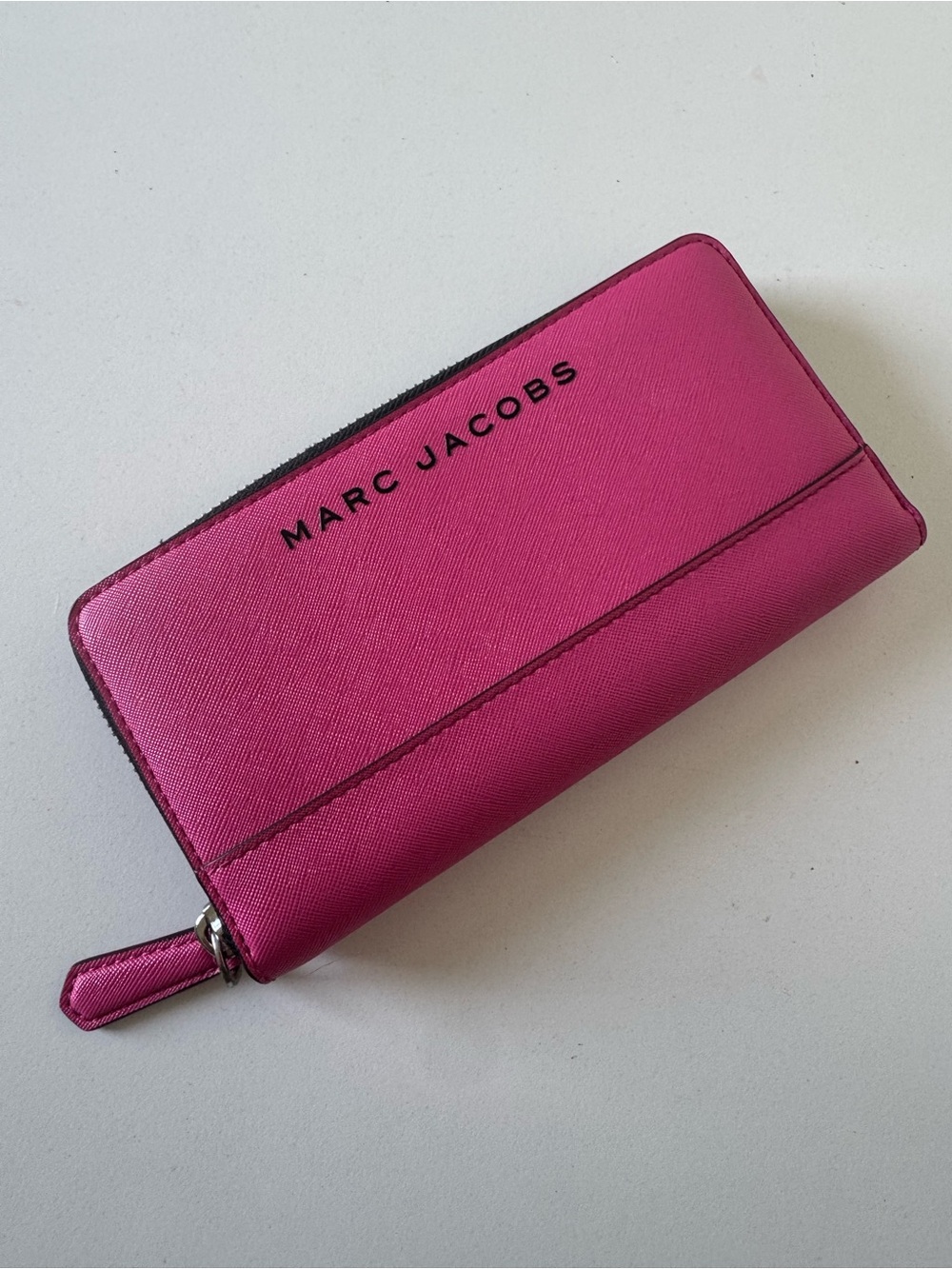 Marc Jacobs Hot Pink Saffiano Style Zip Accordion Wallet NWOT